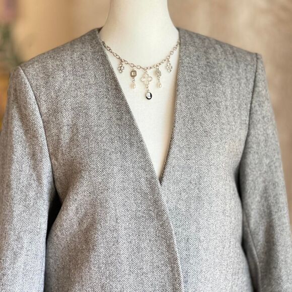 NWOT MNG Mango Gray Herringbone Wool Blend Blazer Minimalist Business Size XS - Picture 2 of 7